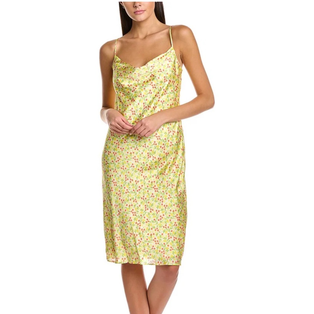 BCBGeneration Lemon Drop draped 10 back zipper spaghetti strap midi yellow dress